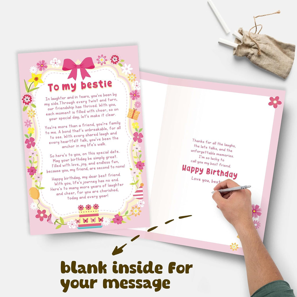 Poem Birthday Card for Bestie, Heartfelt Happy Birthday Card Gift for Bestie Best Friend BFF Closest Friend, Friendship Cards for Her, Thank You Gift