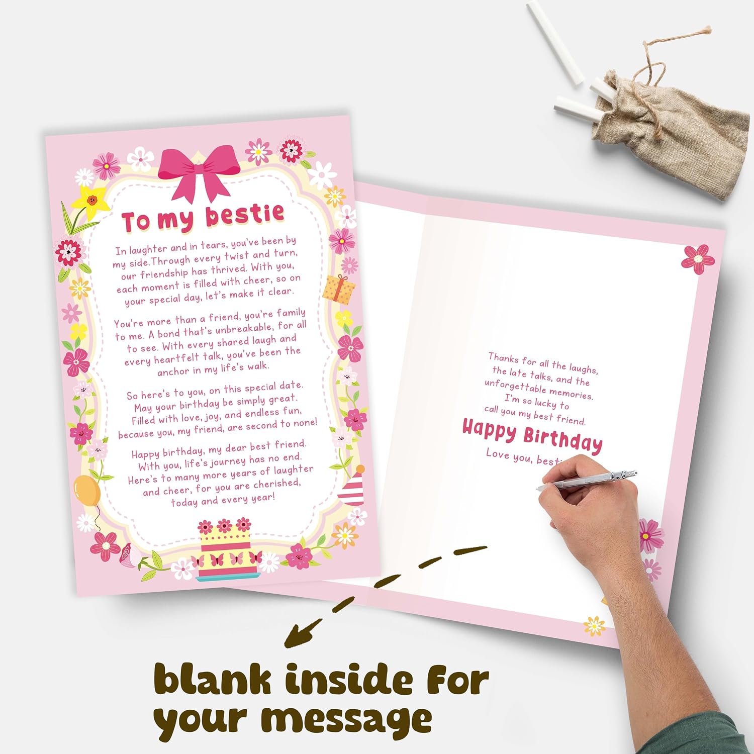 Poem Birthday Card for Bestie, Heartfelt Happy Birthday Card Gift for Bestie Best Friend BFF Closest Friend, Friendship Cards for Her, Thank You Gift