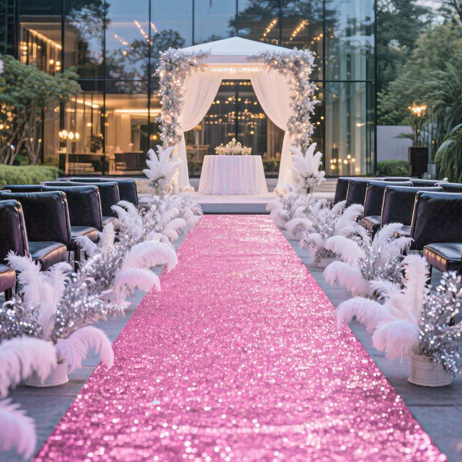 Glitter Carpet Runner for Party 2.6 X 30 ft Glitter Non-Woven Fabric, Carpet Rug for Event, Aisle Runway Runner for Wedding Ceremony, Movie Theme Party Decorations (Glitter Pink, 2.6FTx30FT)