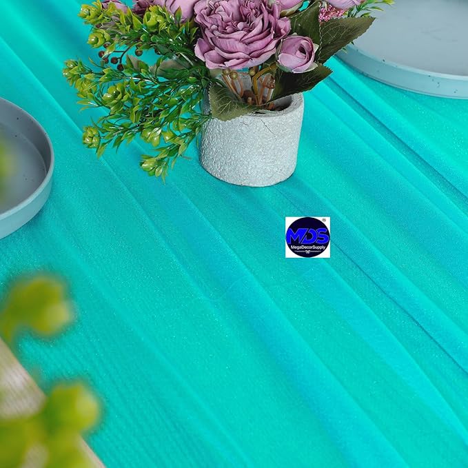 MDS Halloween Chiffon Table Runner - 25 Pack, 29 x 170 Inches, 14ft Each - Sheer Spooky Table Runners for Haunted House Parties, Trick-or-Treat Tables, Witchy Décor, Wedding & Events - Peacock Blue