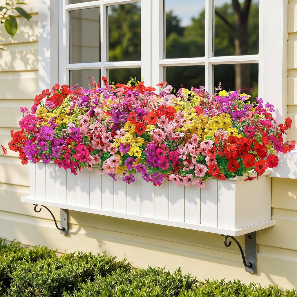 SHareconn 24 Bundles Artificial Flowers for Outdoors Decoration, Faux Plants Fake Silk Colorful Daisy Eucalyptus Lavender, UV Resistant for Outside Home Porch Patio Indoor Spring Decor, Mix 5 Colors