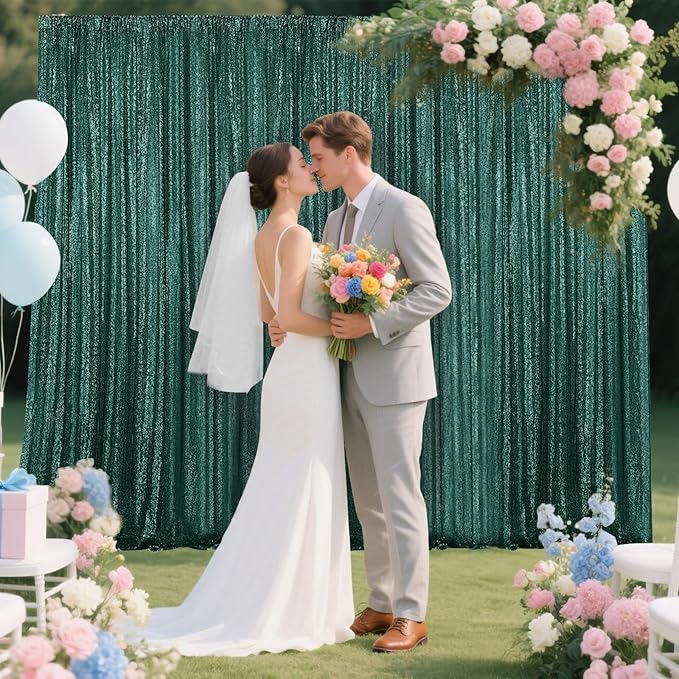 Dark Green Sequin Backdrop Curtain 2 Pieces 2FTx8FT Glitter Photography Backdrop for Party Wedding Birthday Christmas Decorations