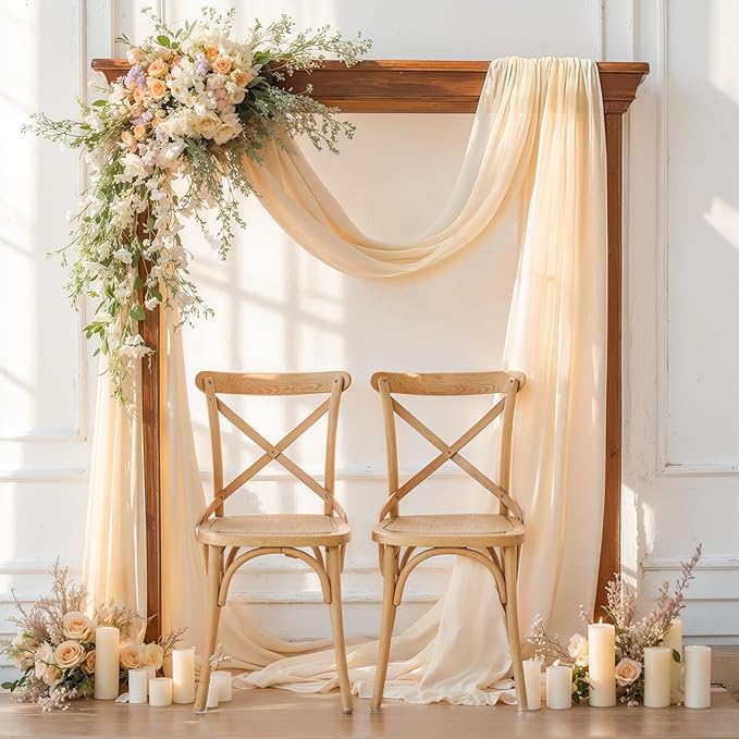 Wedding Arch Draping Fabric, 1 Panel 28" x 19Ft Champagne Sheer Backdrop Curtain for Ceremony, Party Ceiling Decor - Arch Decorations and Ceiling Drapes