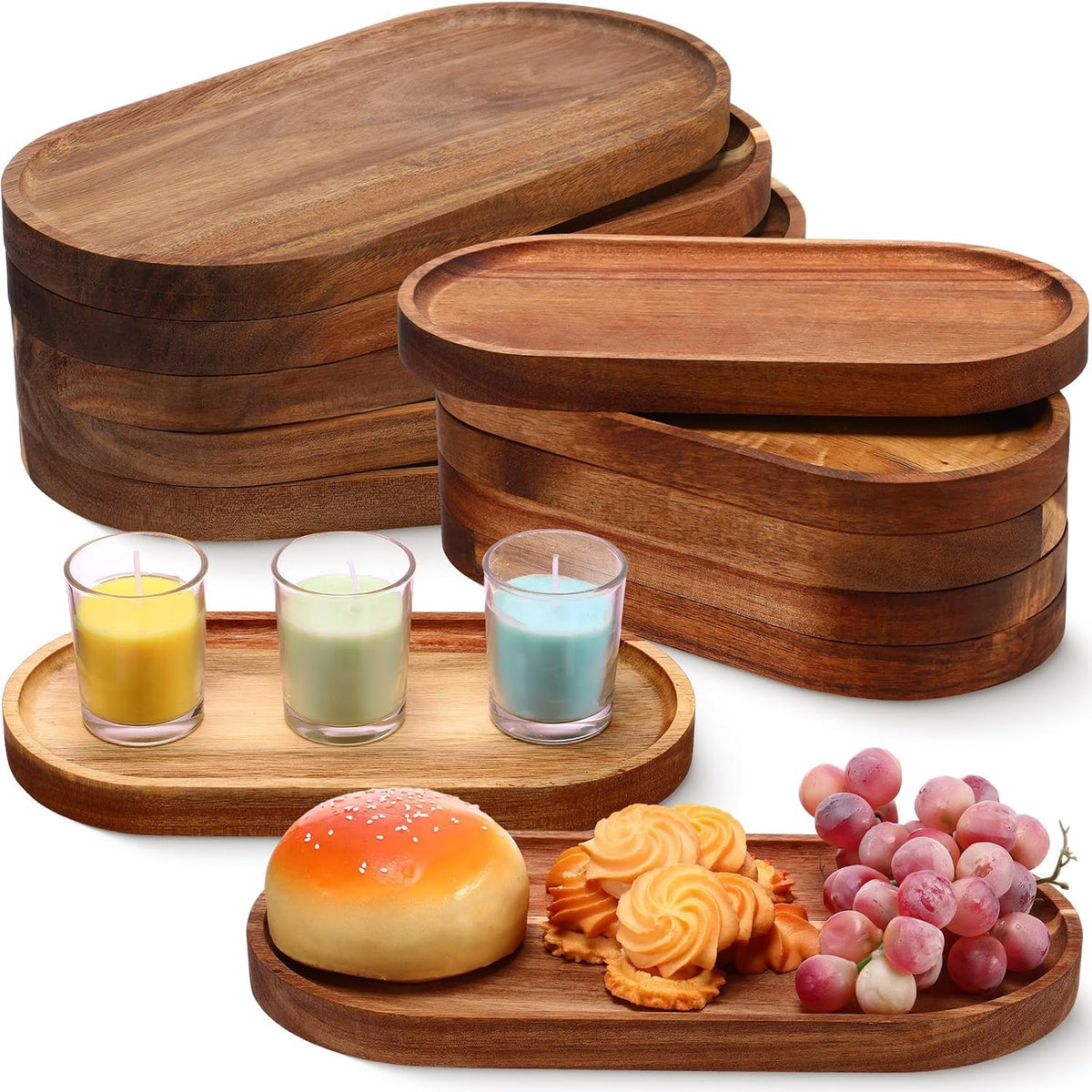 acacia wood serving trays, 10" & 12" oval, main product view