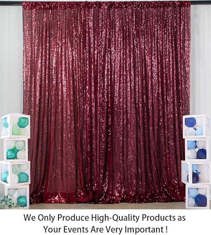 ShinyBeauty Burgundy Sequin Wedding Backdrop - 2 Panel, 5FT x 10FT Glitter Shimmer Curtains