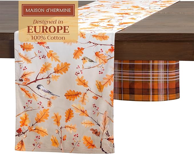 Maison d' Hermine Table Runner 100% Cotton Double Layer Table Runners 72 inches Long for Thanksgiving Christmas Decorations Home Kitchen Dining Party Wedding (Oak Leaves, 14.5" x 72")