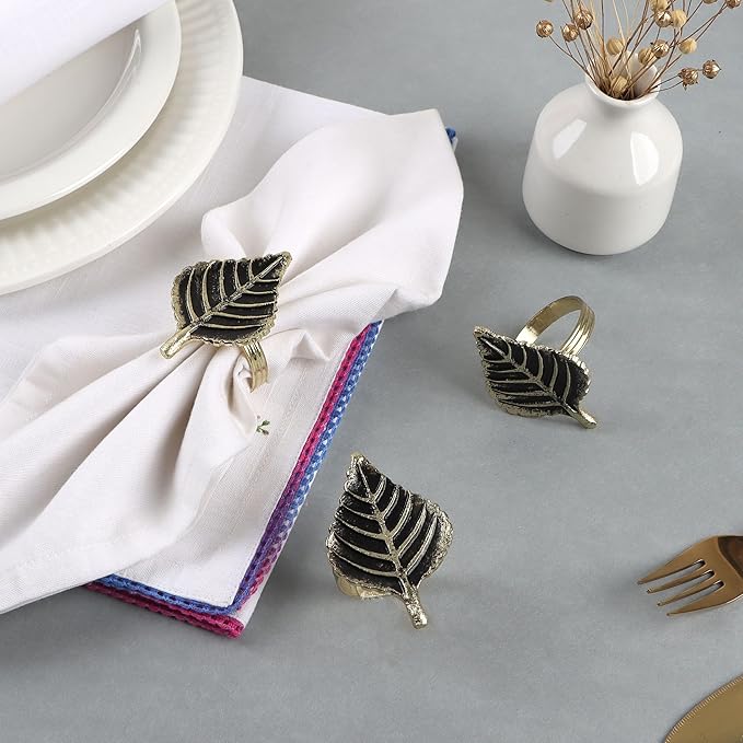 Set of 12 Rooster Napkin Rings for Farmhouse Decor | Premium Metal Leaf Dinnerware Napkin Holders | Thanksgiving, Christmas, and Easter Table Setting (Antique Gold) - ALPHA Living HOME