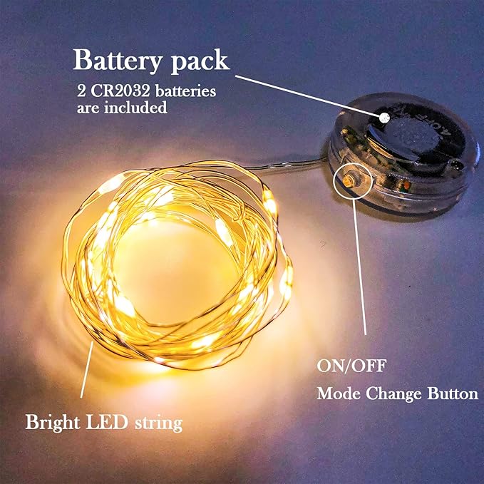 Twinkle Fairy Lights Battery Powered 3 Modes with Timer Firefly Lights 20 LED on 7.2feet Silvery Copper Wire for DIY Wedding Party Christmas Halloween Centerpiece Decorations 15 Pack (Warm White)