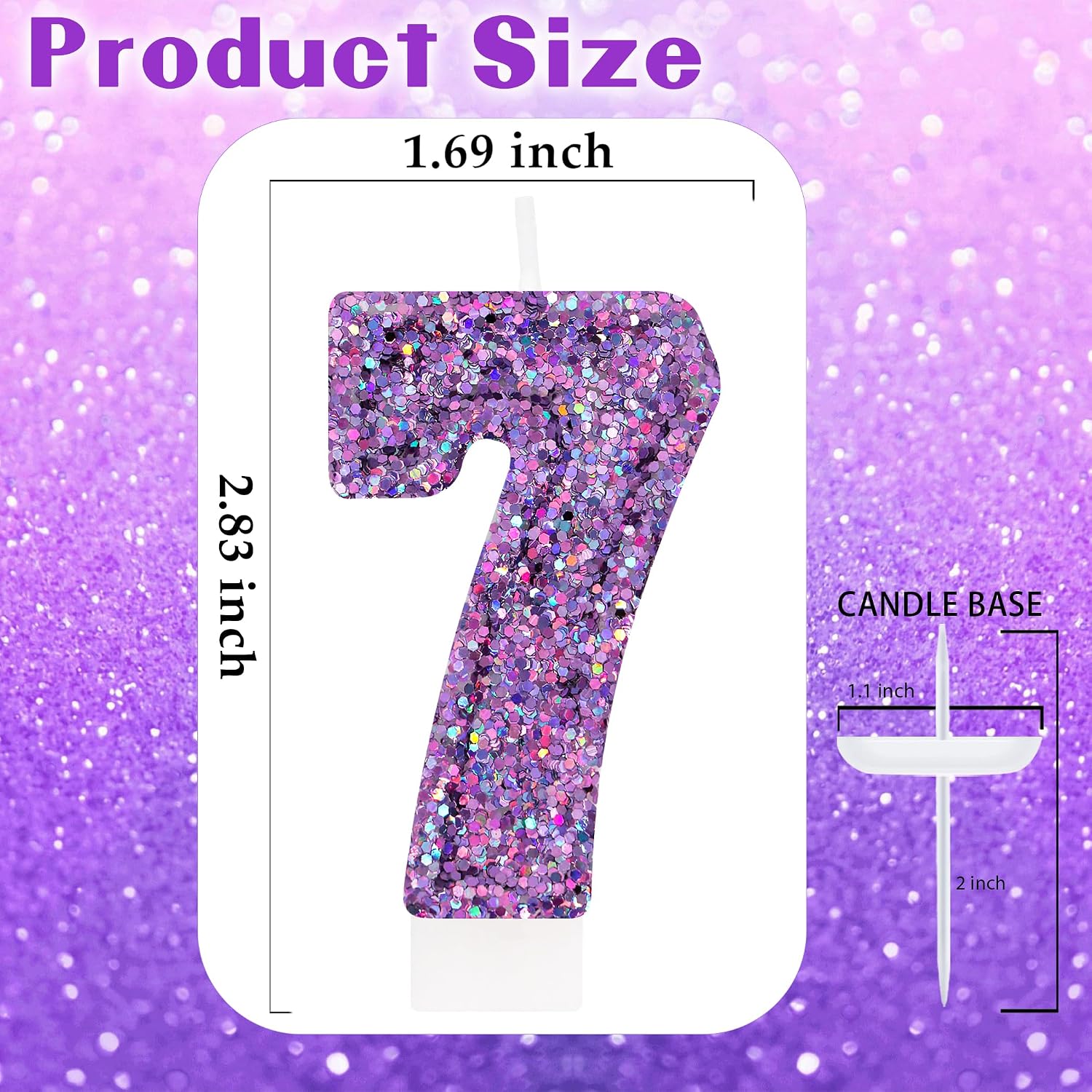 Deep Purple Glitter Birthday Candles for Girls - Number 7 Candle Cake Topper for Kpop Themed Birthday Party Decorations