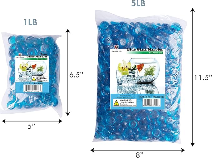 Galashield Flat Glass Marbles for Vases Blue Glass Gems Beads Pebbles Vase Filler (5 LBS, Approx. 540 PCS)