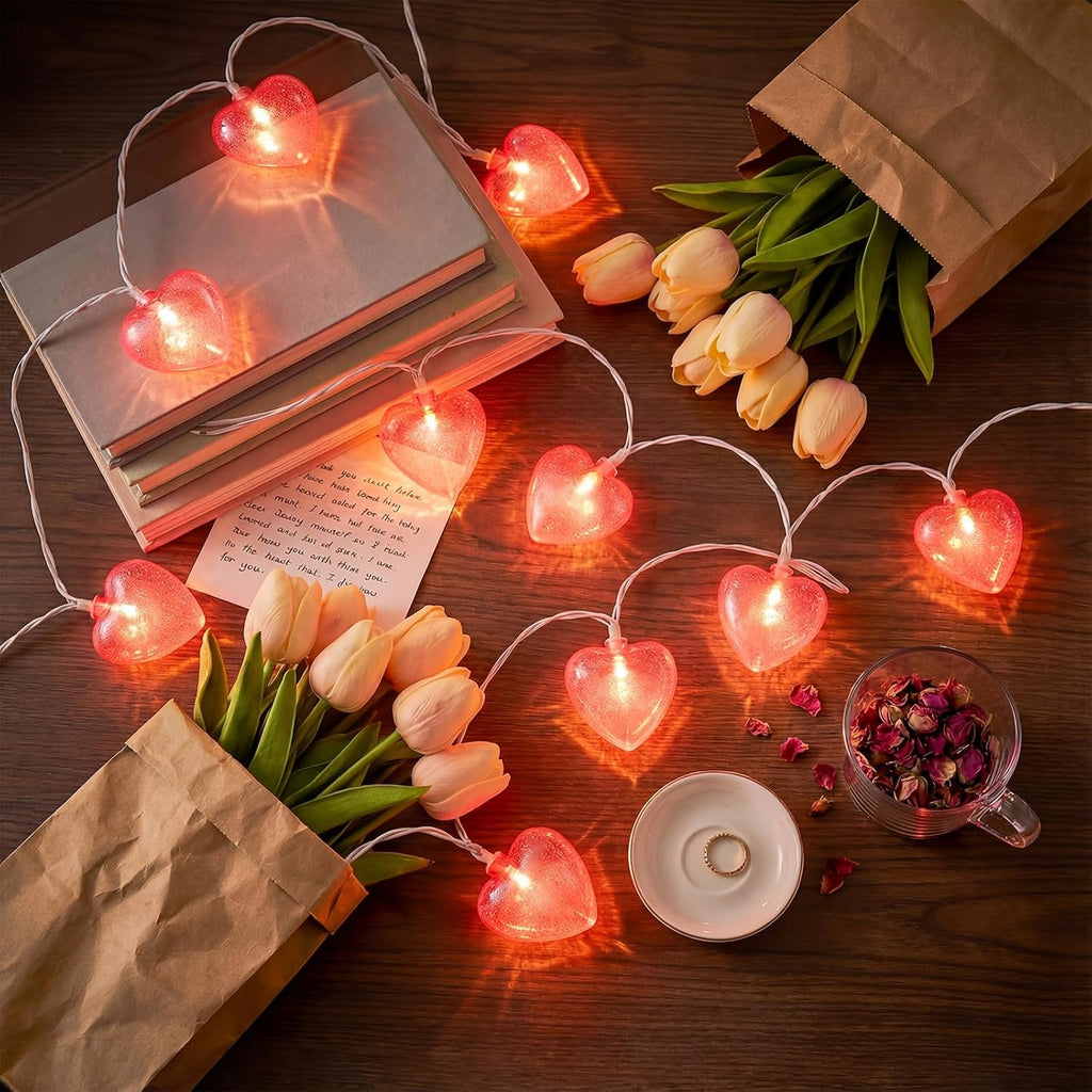 Valentine’s Day Heart String Lights Plug in, 8.5FT Pink LED Heart Lights for Indoor Outdoor Decor, Connectable Valentine Pink Fairy String with Soft Romantic Glow
