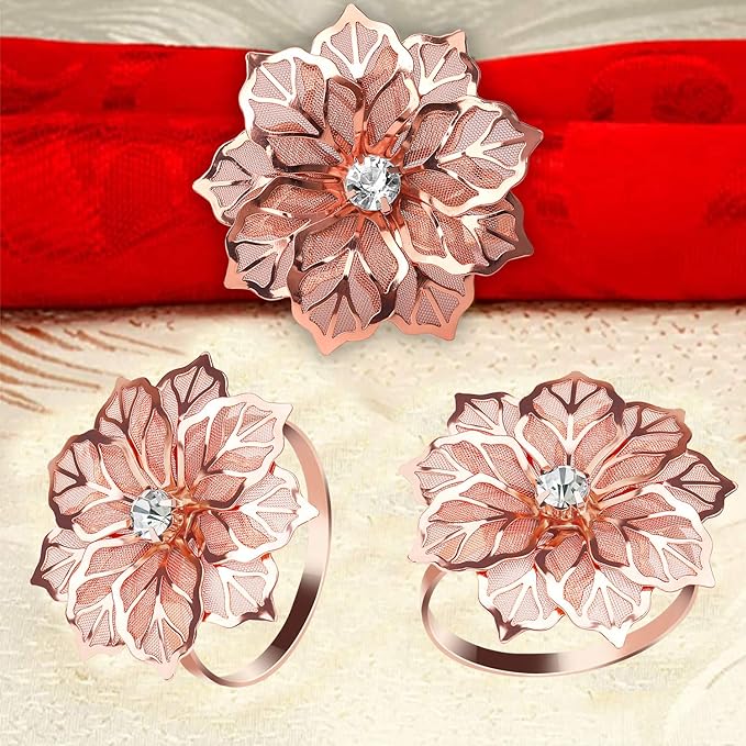 KPOSIYA Hollow Out Flower Napkin Ring Holder Metal Napkin Rings Set of 20 for Wedding Party Holiday Banquet Christmas Dinner Delicate Serviette Buckles Decor Favor (20, Flower-Rose Gold)
