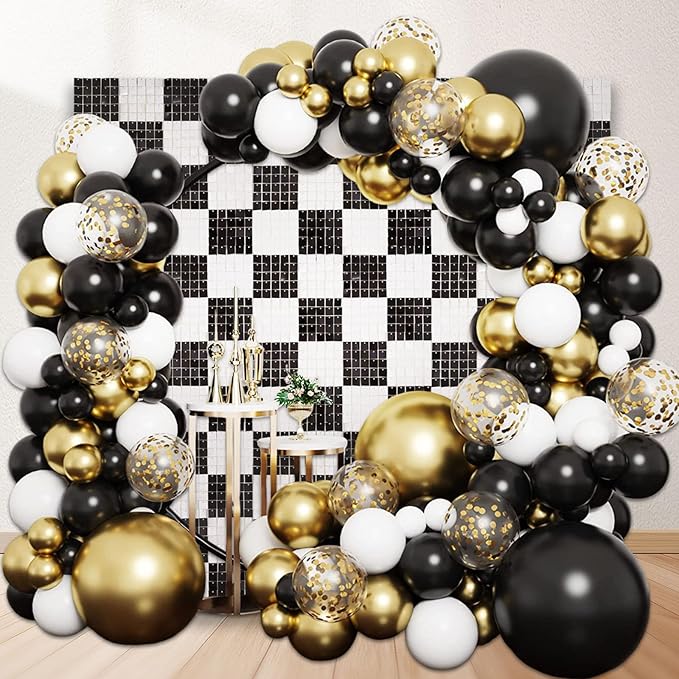 24PCS Black White Shimmer Wall Backdrop, Square Sequin Photo Backdrops Panel, Glitter Wall Background for Birthdays, Weddings, Christmas, Engagements, Baby Bridal Shower Party Decor (4FTx6FT)