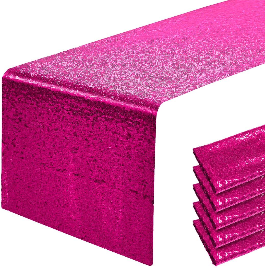 Pufogu 12 x 72 inches Hot Pink Sequin Table Runner, 6 Packs