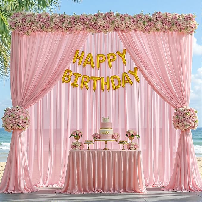10ft x 10ft Peach Pink Backdrop Curtains, Wrinkle-Free Sheer Chiffon Fabric Photo Backdrop Drapes for Wedding Arch Party Ceremony Stage Photography Decorations