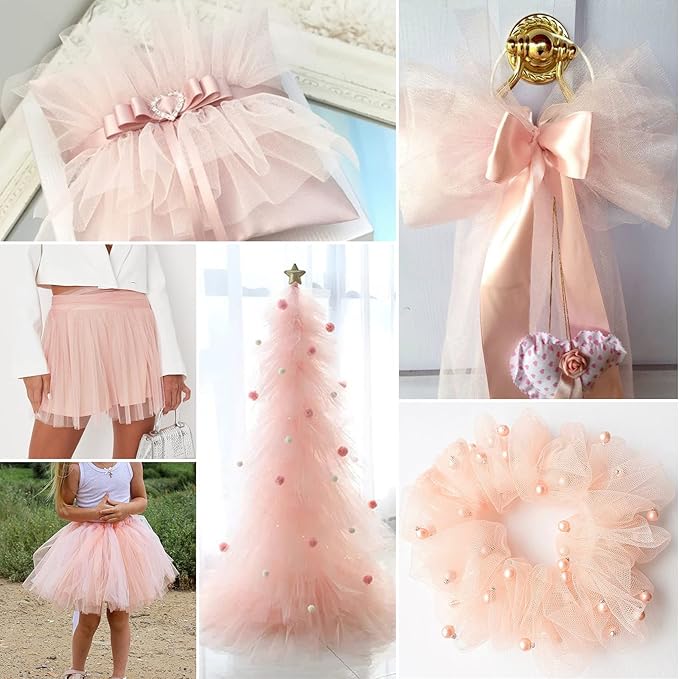 Blush Tulle Fabric Rolls 54 Inch by 40 Yards Tulle Bolt Spool for Wedding Decorations DIY Tutu Baby Shower Table Skirt Ceiling Decor Birthday Party Craft Supplies