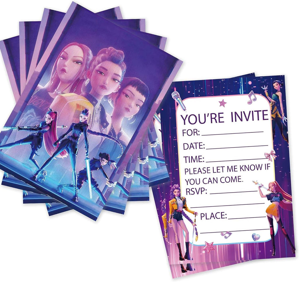 12 Pcs Demon Anime Hunter Birthday Invitations, Cartoon Birthday Party Invitations, Perfect for Birthday Parties, Themed Parties, Holiday Celebrations, and Other Occasions