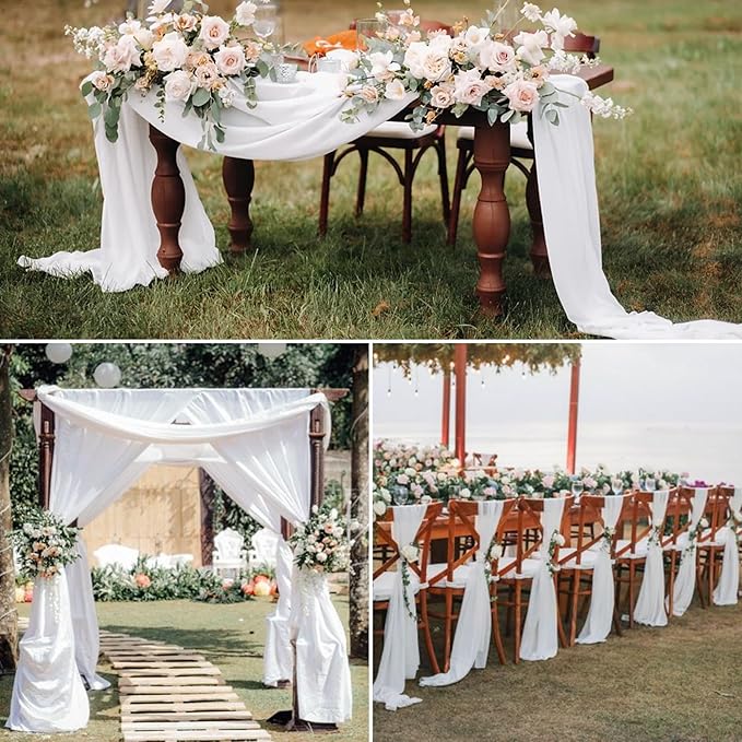 6 Panels White Wedding Arch Drapery 28" x 20Ft Weddings Arch Draping Fabric Chiffon Fabric Drape Sheer Backdrop Curtain for Wedding Party Swag Ceremony Birthday Arbor Drapery Reception Ceiling Décor