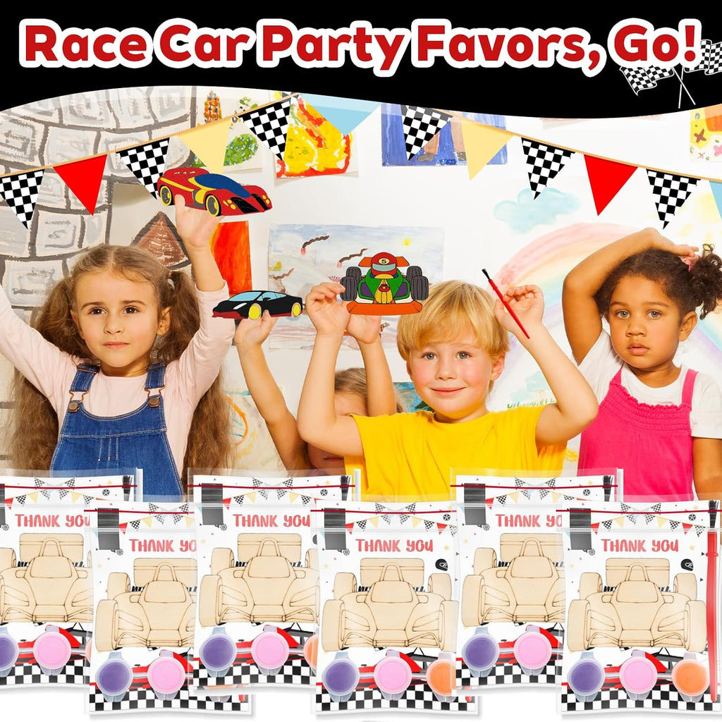Bafeil 24 Set Race Car Party Favors, Painting Craft Kits | with Thank You Cards, Racing Cars Themed Birthday Party Decorations for One Two Fast Party Favors Goodie Bag Stuffers