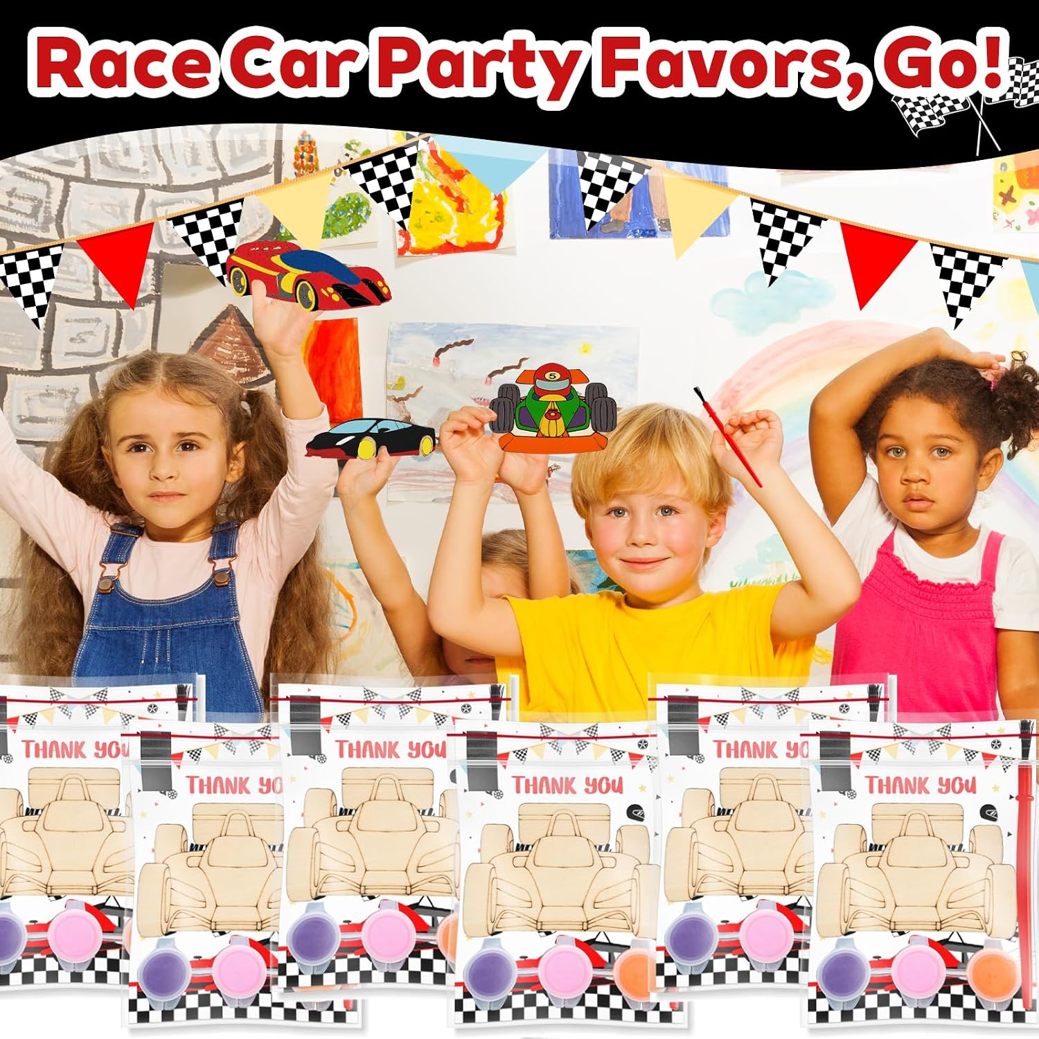 Bafeil 24 Set Race Car Party Favors, Painting Craft Kits | with Thank You Cards, Racing Cars Themed Birthday Party Decorations for One Two Fast Party Favors Goodie Bag Stuffers