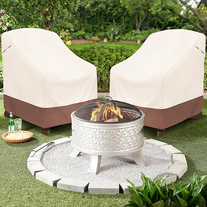 okcool Patio Adirondack Chair Cover 2 Pack,Waterproof Heavy Duty Outdoor Chair Covers,Patio Adirondack Chair Cover for Outdoor Chair,(30 W x 34 D x 36 H inches),Beige & Brown