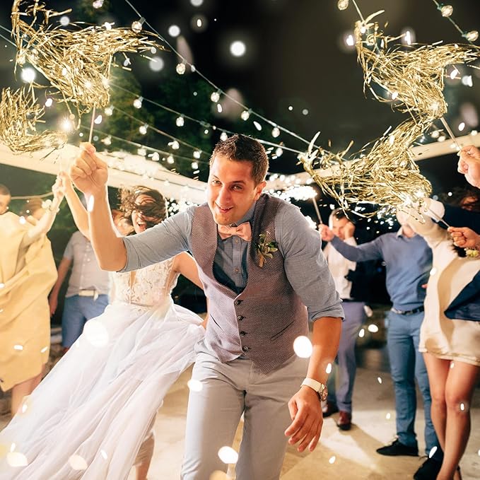100 Pcs Lighted Wedding Wands LED Tinsel Wands Light up Streamers Sparklers for Wedding Send Off and Exits Birthday Party Props Favors(Champagne)
