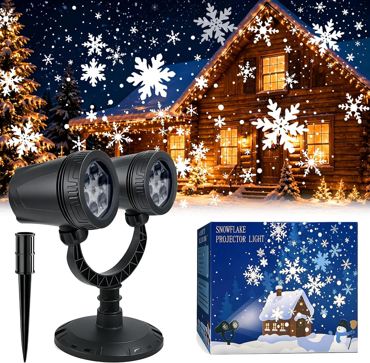 christmas double head snowflake projector lights,indoor outdoor led, main product view