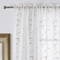 VISIONTEX White Sheer Voile Curtains, Decorative Beige Leaves Embroidery Faux Linen Rod Pocket Window Drapes for Home Kitchen, Living Room and Bedroom 54 x 95 Inch, Set of 2 Curtain Panels