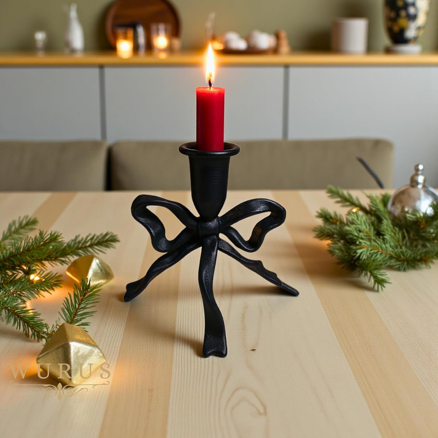 Bow Candle Holder, Bow Metal Taper Candle Holder 5" H x 4.81 W, Gold, Black, Decorative Candle Holders for Centerpiece, Table, Wedding (Black)