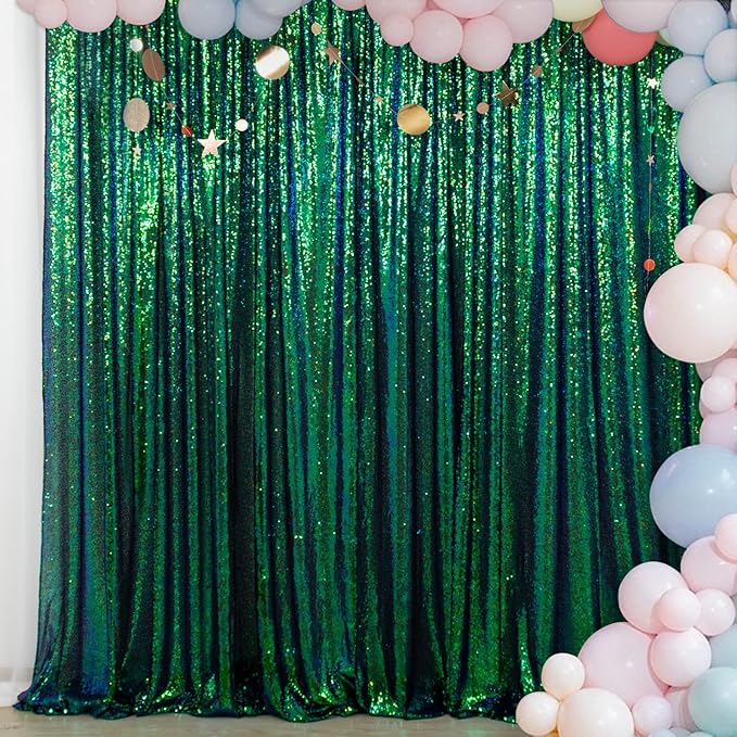 ShinyBeauty 4x8 FT Sequin Fabric Backdrop Iridescent Green - Glitter Photography Wall Curtain for Wedding, Baby Shower Party Decor, Sparkling Event Drapes