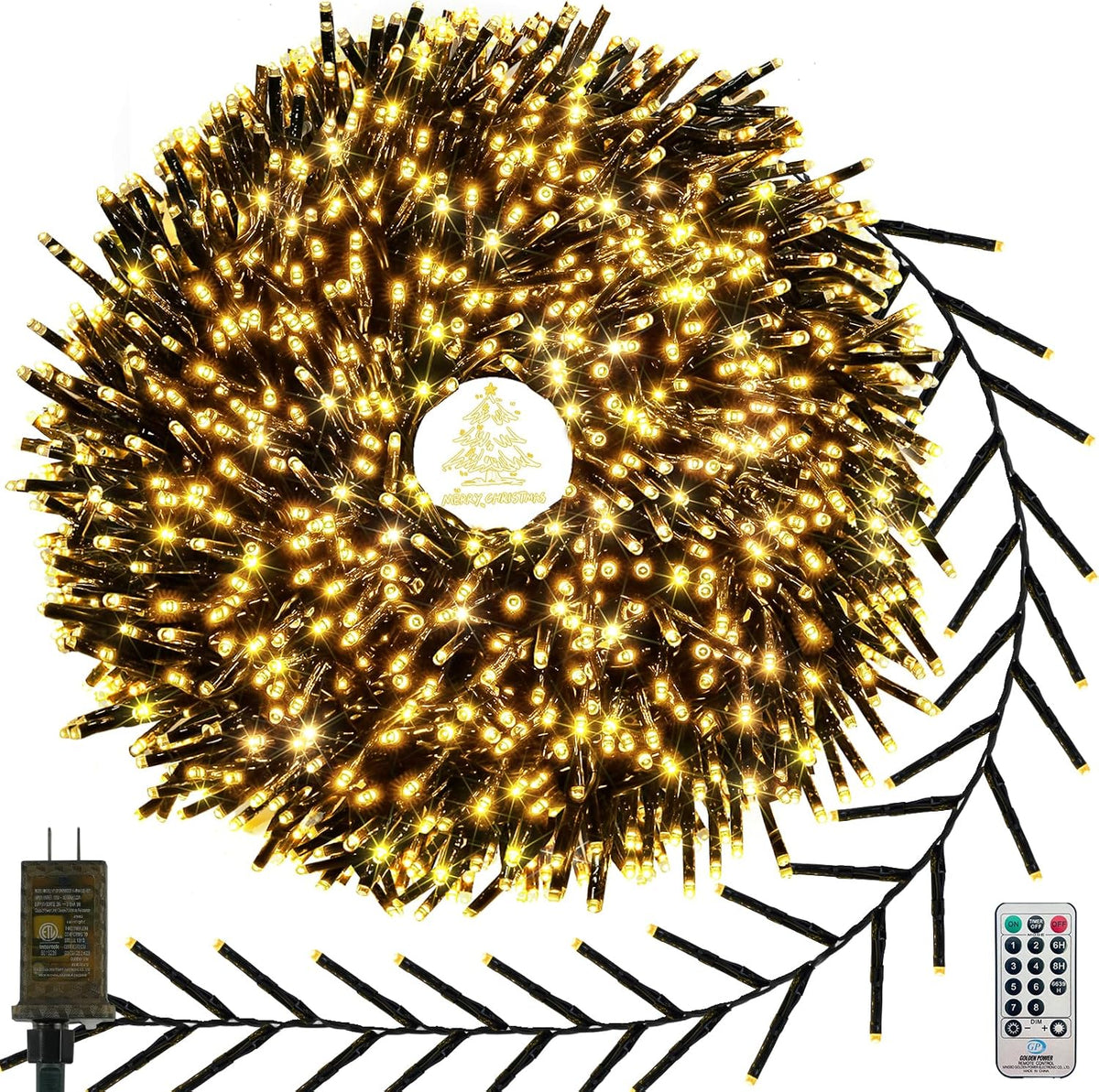 1000 led cluster lights with remote, christmas tree, main product view