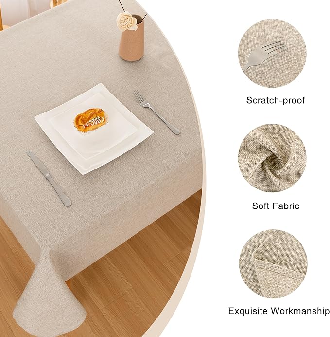 Hiasan Faux Linen Square Tablecloth - Wrinkle and Stain Resistant Washable Table Cloth for Kitchen Dining Room Holiday Table Cover for Party Dinner, Beige, 54 x 54 Inch