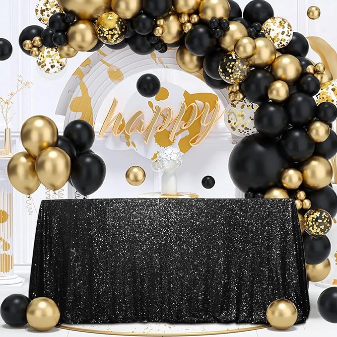 SquarePie Sequin Tablecloth 60 x 102 Inch Black Sparkly Table Cloth for Halloween Wedding Party