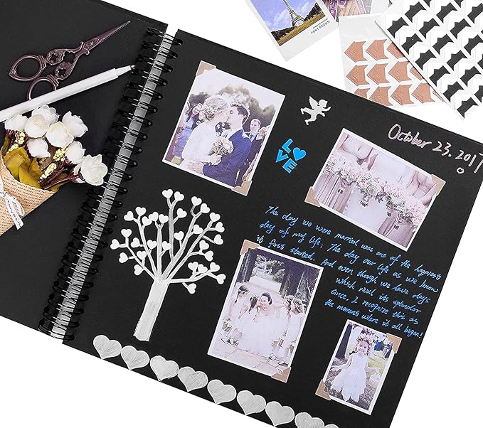 INNOCHEER Photo Album - Self Adhesive 80 Black Pages, Large Scrap Book Wedding Guest Book for DIY Anniversary Travel Memory Scrapbooking (Black 10X10)