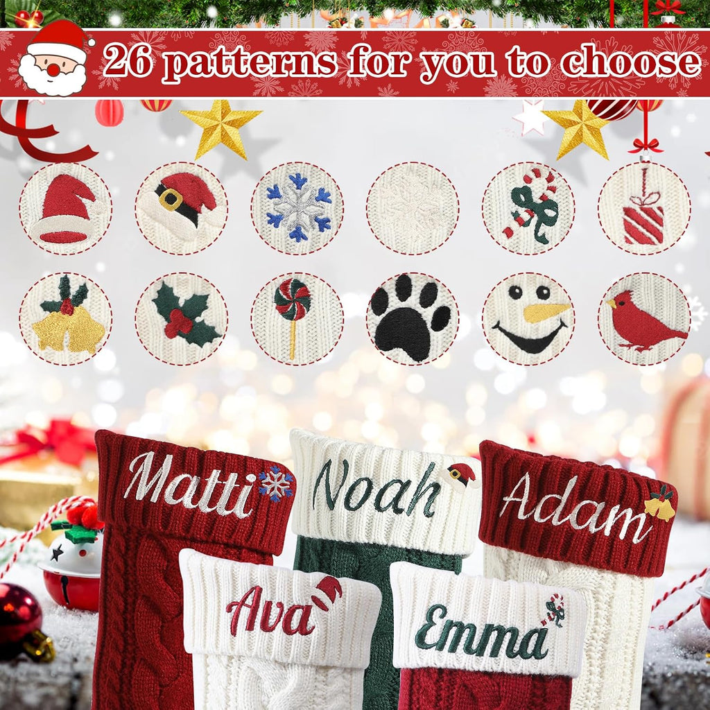 Personalized Christmas Stockings, 18” Large Custom Stockings with Embroidered Name, 1 Pack Knitted Xmas Stocking for Kids,Holiday and Family Stocking for Fireplace Christmas Party Decoration (A)