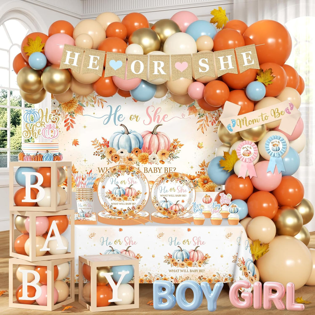 pumpkin gender reveal decorations,fall theme party he or, main product view