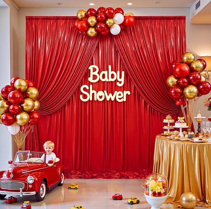 10ftx10ft Red Sequin Backdrop Curtain for Parties, Wrinkle Free Thick Glitter Sparkle Photo Backdrop Drapes 2 Panels 5x10FT Shimmer Back Drop Cloth for Wedding Birthday Photography Background