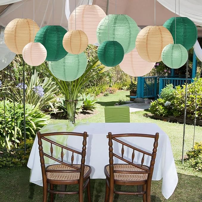 Sage Green Paper Lanterns Decorative 12pcs Party Hanging Decorations for Rustic Party Bridal Shower Wedding Baby Shower Graduation Anniversary Neutral Room Decor