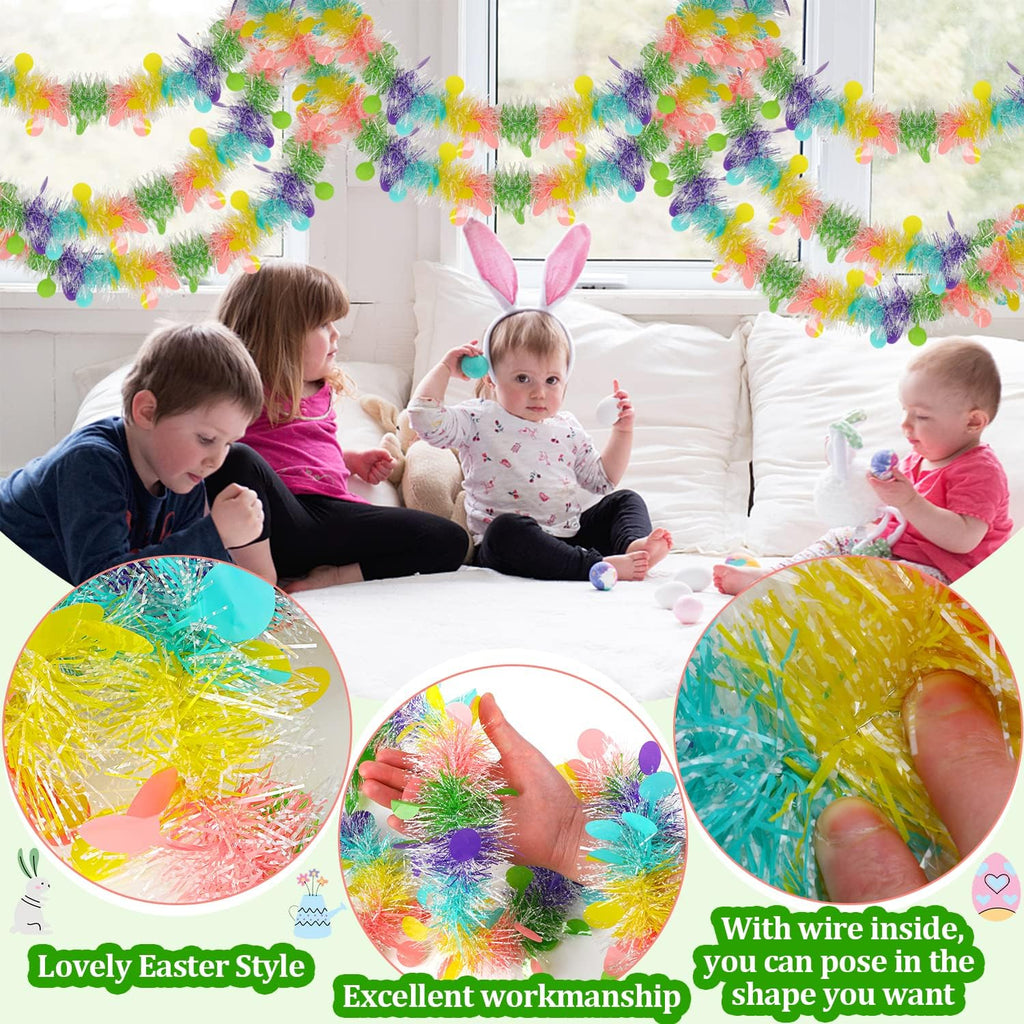 CCINEE 33FT Easter Tinsel Garland, Colorful Tinsel Twist with Confetti Spring Hanging Tinsel Ornament Decoration for Holiday Door Tree Mantel Window Outdoor Party Supplies