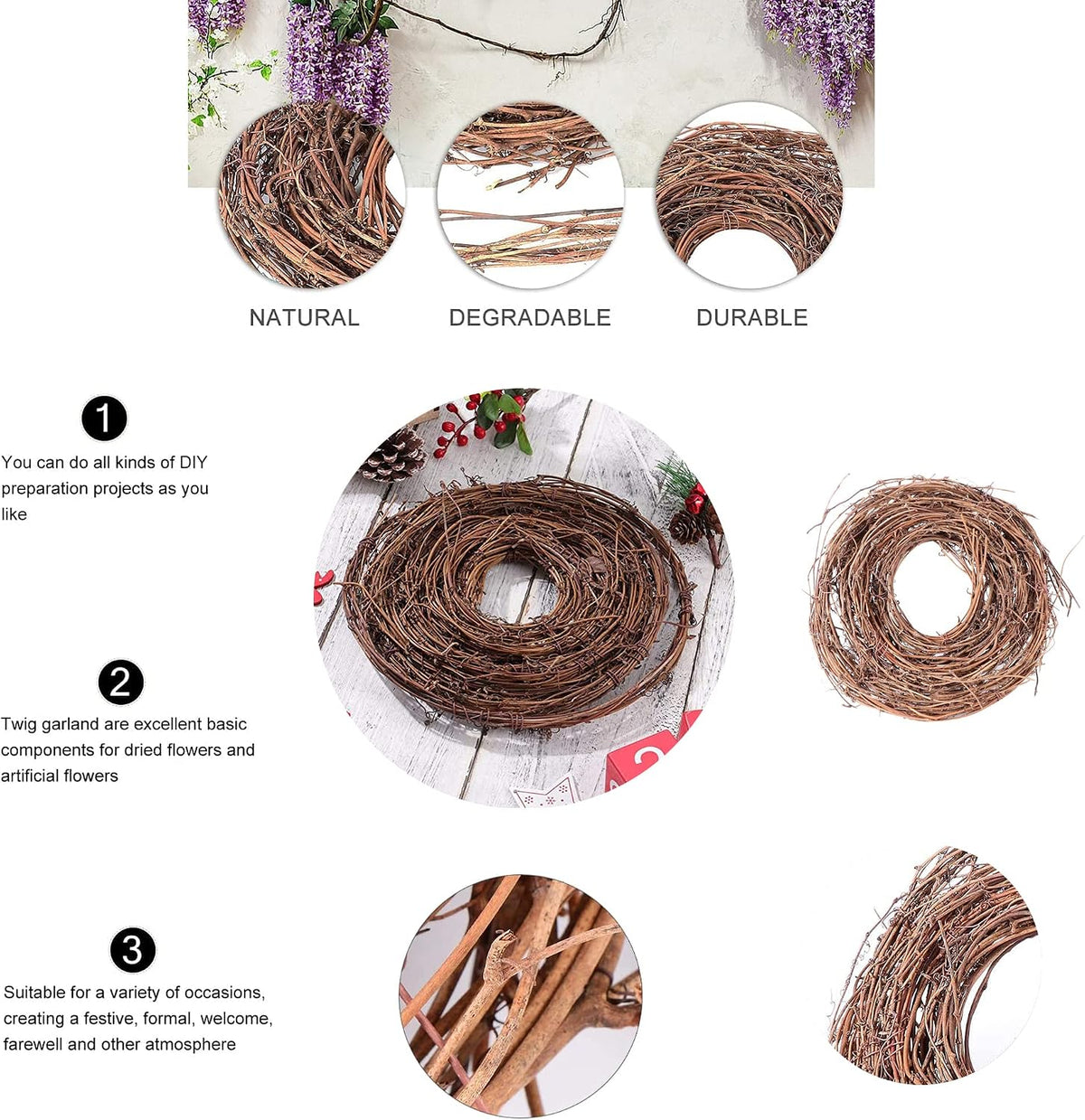 15 feet diy crafts natural grapevine twig vine, side view