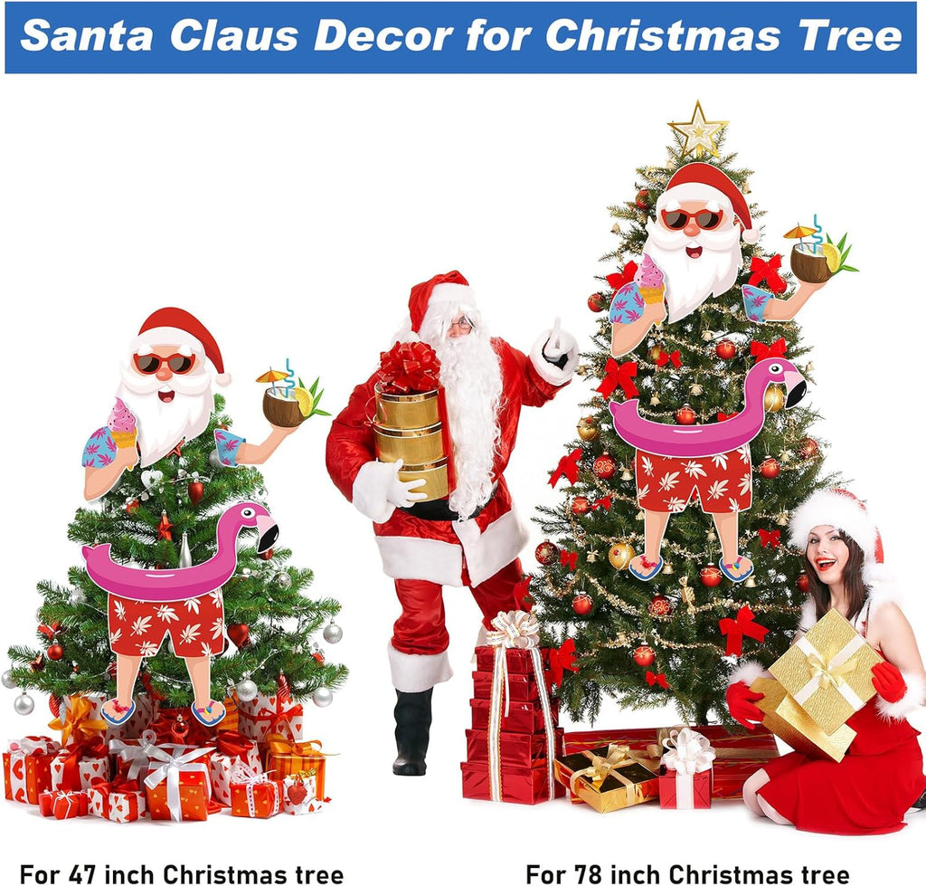 Watersay Christmas Tree Topper Hawaii Christmas Decoration Summer Santa Claus Tree Topper Flamingo Ice Cream Coconut Head Arms and Legs Xmas Ornament Decor for Home Party Supplies