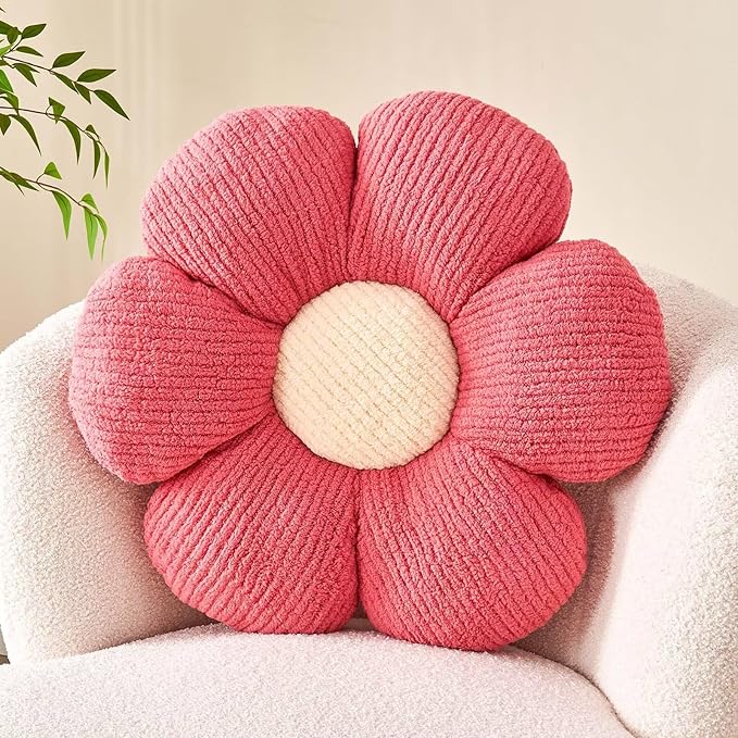 Flower Throw Pillow, Soft Peach Pink 19.6" Shaped Floor Pillow for Home Decor, Cute Aesthetic Plush Decorative Pillows for Bed, Sofa, Couch