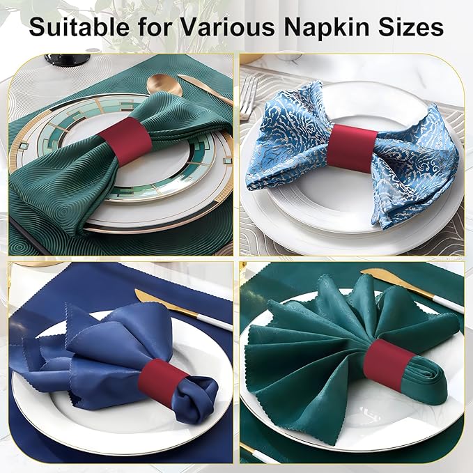 Polymer Material Reusable Napkin Band, Glue-Free Tear-Proof Water Resistant Oil-Proof Napkin Bands Set of 200(Front Burgundy Color and Back White), 6 Adjustable Sizes Napkin Rings