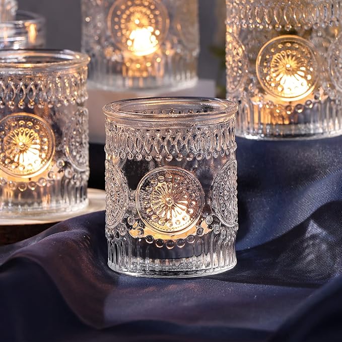 DARJEN Clear Votive Candle Holders Set of 36- Glass Candle Holders Bulk for Tea Light Candle, Embossed Candle Votives for Wedding Centerpiece, Living Room & Home Table Decor