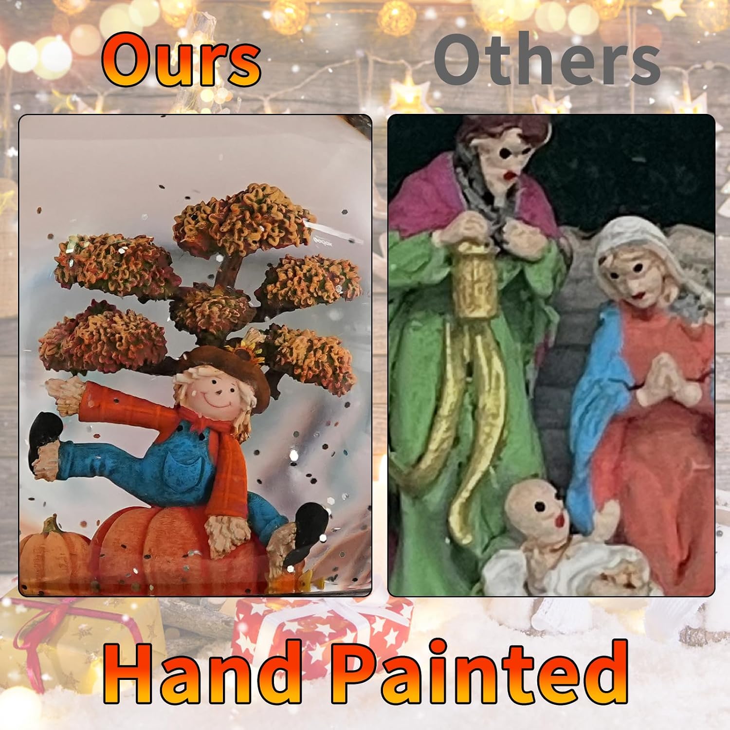 Thanksgiving Decorations Snow Globes, Light Up Snow Globe Lantern with Scarecrow Pumpkin, 6H Timer, USB & Battery Operated Fall Decorations for Autumn Thanksgiving Harvest…