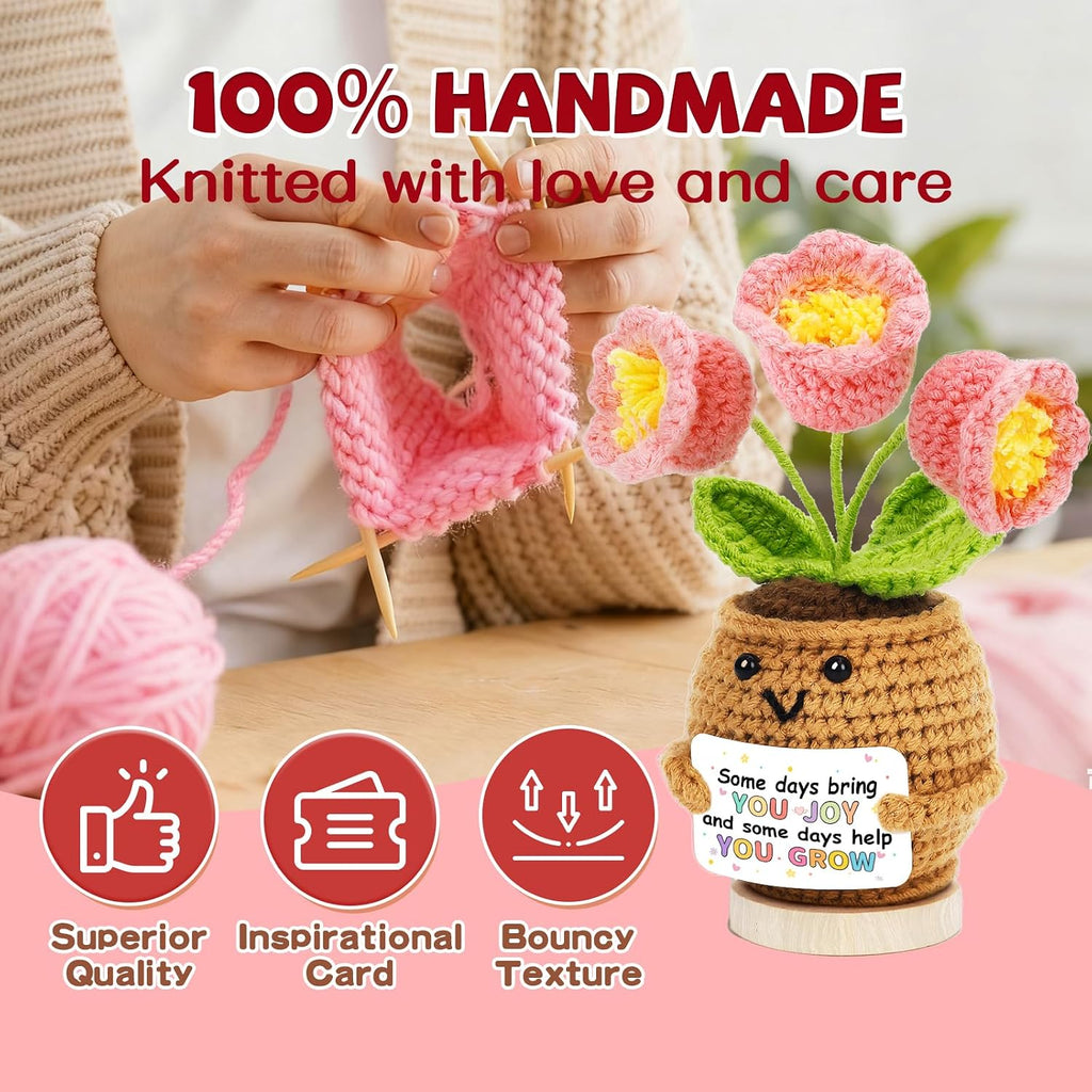 Hoedia Handmade Positive Flower Crochet - Inspirational Gift for Women Coworkers Teens Friend Sister - Cute Cheer Up Mother’s Day Easter,Birthday,Retirement,Goodbye Gifts