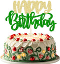 Gyufise 1Pcs Happy Birthday Cake Topper Glitter Happy Birthday Cake Pick for Christmas Theme Wedding Anniversary Theme Party Cake Decorations Supplies Green Gold