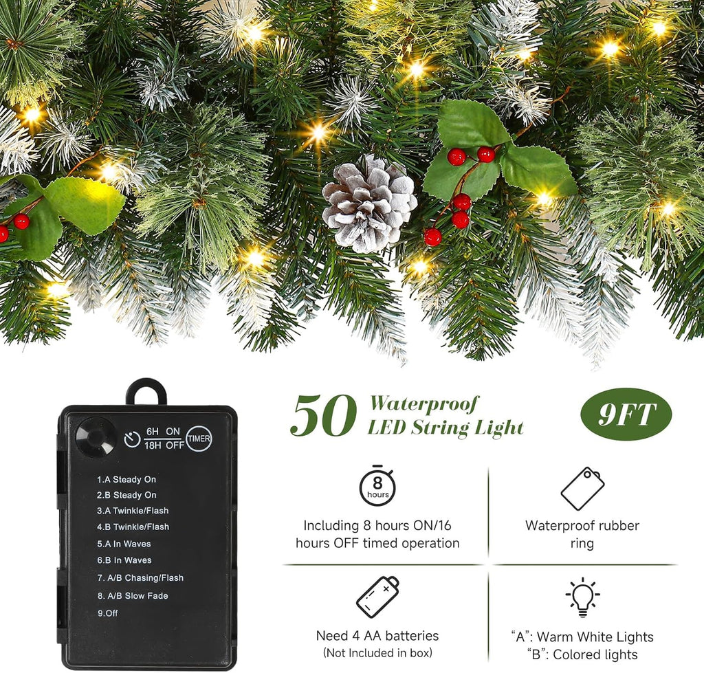 shareconn 2pcs 9ft prelit artificial christmas garland with, close-up detail