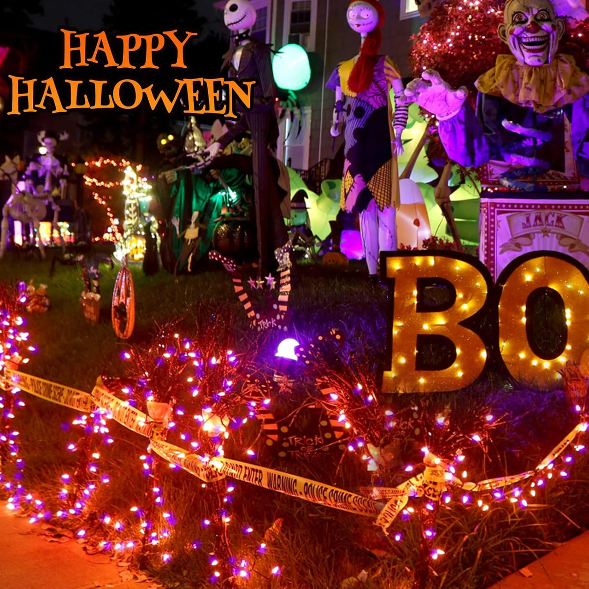 4 Pack 132FT Solar Halloween Lights Outdoor Waterproof, Orange and Purple