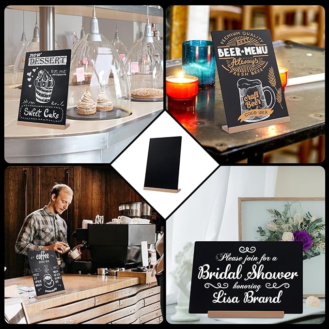 Small Chalkboard Sign, Reusable Double Sided Mini Chalkboard Signs with Wooden Base Stand, 12 x 8 Tabletop Chalkboard for Kids, DIY Home Decoration, Store Poster Display (2 Pack)